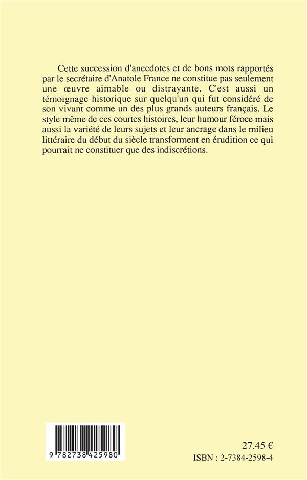 Quatrième de couverture de « ANATOLE FRANCE EN PANTOUFLES »