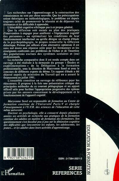 Quatrième de couverture de « PRATIQUES NOUVELLES EN EDUCATION ET EN FORMATION - L'EDUCABILITE COGNITIVE »