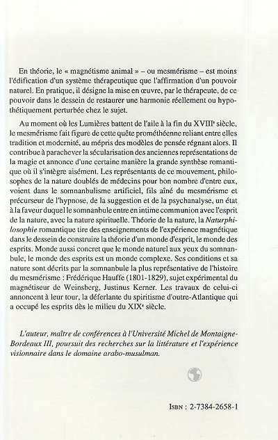 Quatrième de couverture de « MESMERISME ET ROMANTISME ALLEMAND 1766-1829 »