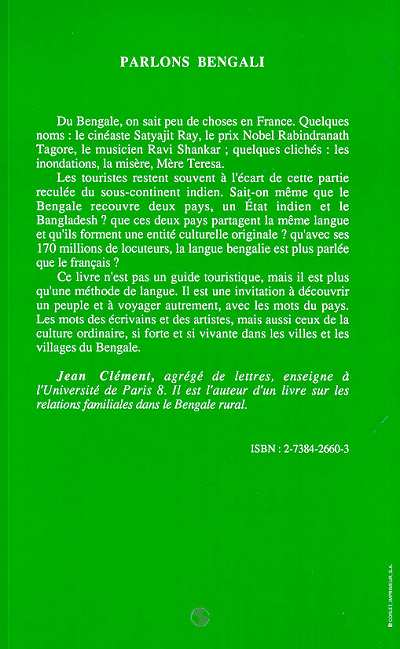 Quatrième de couverture de « PARLONS BENGALI - LANGUE ET CULTURE »