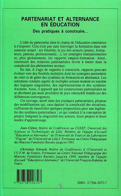 Quatrième de couverture de « PARTENARIAT ET ALTERNANCE EN EDUCATION - DES PRATIQUES A CONSTRUIRE »