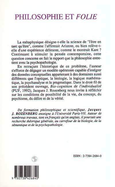 Quatrième de couverture de « PHILOSOPHIE ET FOLIE »