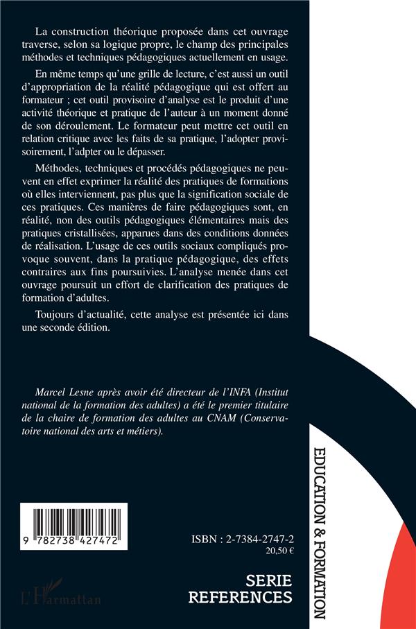 Quatrième de couverture de « TRAVAIL PEDAGOGIQUE, ET FORMATION D'ADULTES - ELEMENTS D'ANALYSE »