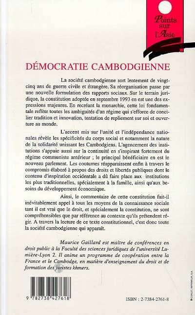 Quatrième de couverture de « DEMOCRATIE CAMBODGIENNE - LA CONSTITUTION DU 24 SEPTEMBRE 1993 »