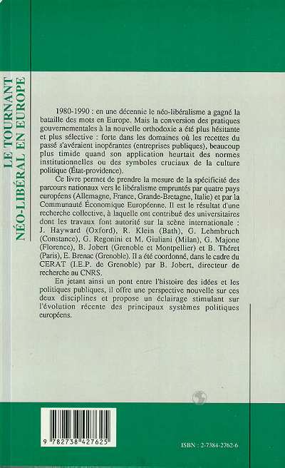 Quatrième de couverture de « LE TOURNANT NEO-LIBERAL EN EUROPE »