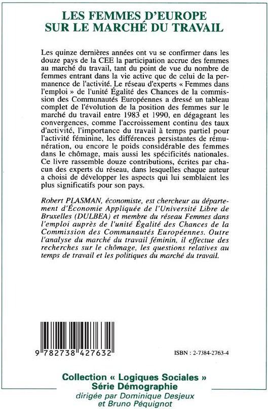 Quatrième de couverture de « LES FEMMES D'EUROPE DANS LE MARCHE DU TRAVAI »