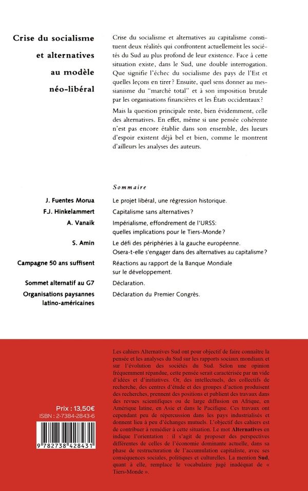 Quatrième de couverture de « CRISE DU SOCIALISME ET  ALTERNATIVES AU MODELE NEO- »