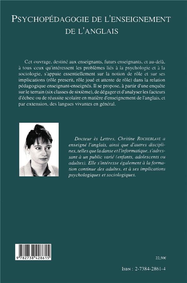 Quatrième de couverture de « PSYCHOPEDAGOGIE DE L'ENSEIGNEMENT DE L'ANGLAIS »