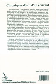 Quatrième de couverture de « CHRONIQUES D'EXIL D'UN ECRIVANT »