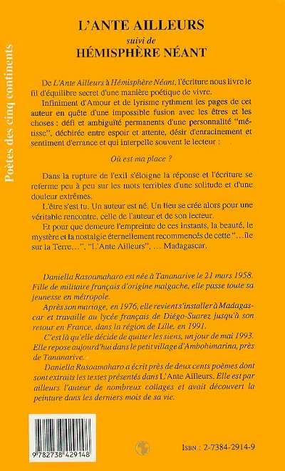 Quatrième de couverture de « L'ANTE AILLEURS SUIVI DE HEMISPHERE NEANT »