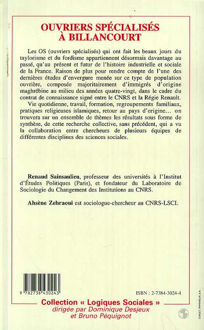 Quatrième de couverture de « OUVRIERS SPECIALISES A BILLANCOURT - LES DERNIERS TEMOINS »