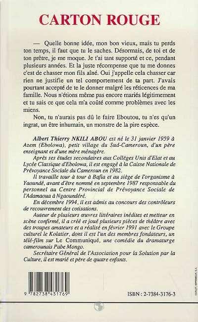 Quatrième de couverture de « CARTON ROUGE »