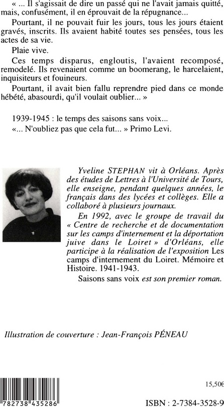 Quatrième de couverture de « SAISONS SANS VOIX »