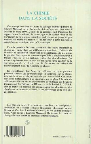Quatrième de couverture de « LA CHIMIE DANS LA SOCIETE »