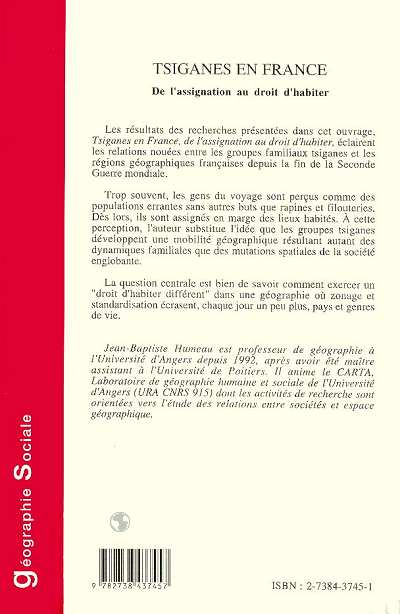 Quatrième de couverture de « TSIGANES EN FRANCE - DE L'ASSIGNATION AU DROIT D'HABITER »
