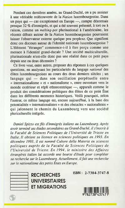 Quatrième de couverture de « LA NATION LUXEMBOURGEOISE - GENESE ET STRUCTURE D'UNE IDENTITE »