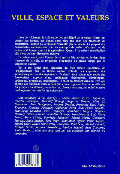 Quatrième de couverture de « VILLE, ESPACE ET VALEURS »