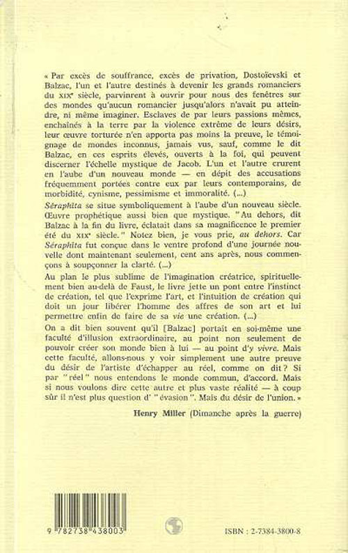 Quatrième de couverture de « SERAPHITA »