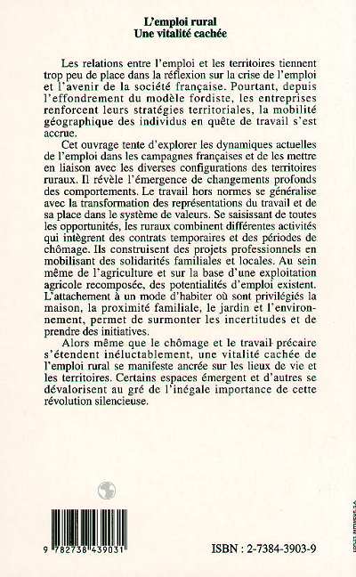 Quatrième de couverture de « L'EMPLOI RURAL »