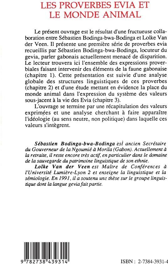 Quatrième de couverture de « LES PROVERBES EVIA ET LE MONDE ANIMAL »