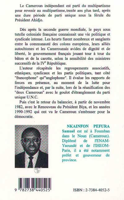 Quatrième de couverture de « LE CAMEROUN : DU MULTIPARTISME AU MULTIPARTISME »