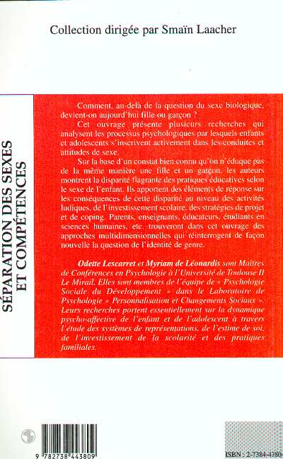 Quatrième de couverture de « SEPARATION DES SEXES ET COMPETENCES »