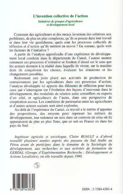 Quatrième de couverture de « L'INVENTION COLLECTIVE DE L'ACTION - INITIATIVES DE GROUPES D'AGRICULTEURS ET DE DEVELOPPEMENT »