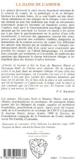 Quatrième de couverture de « LA HAINE DE L'AMOUR »