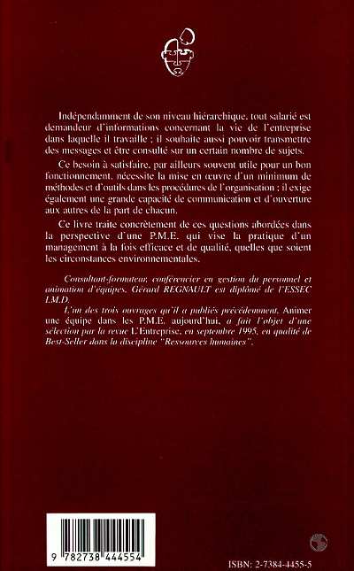 Quatrième de couverture de « LA COMMUNICATION INTERNE DANS UNE PME - OUTILS ET COMPORTEMENTS POUR TRAVAILLER ENSEMBLE »