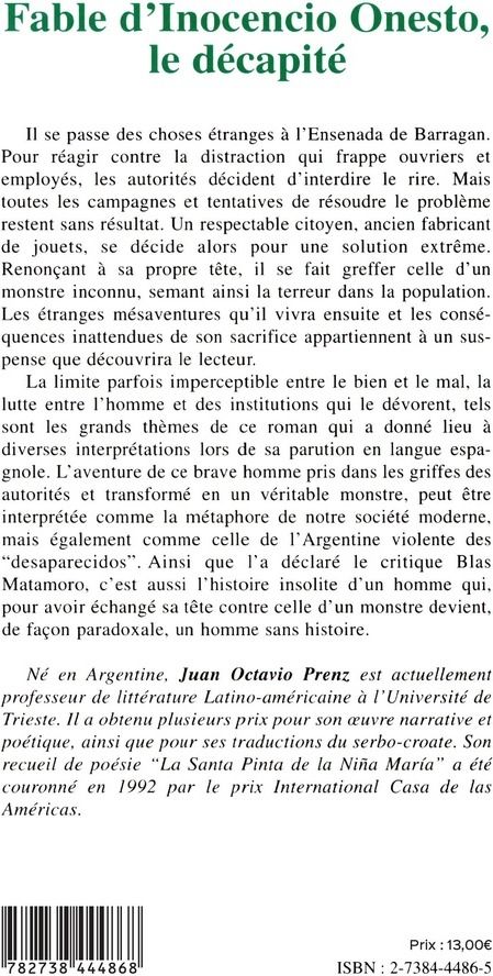 Quatrième de couverture de « FABLES D'INOCENCIO ONESTO, LE DECAPITE »