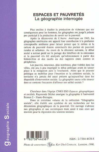 Quatrième de couverture de « ESPACES ET PAUVRETE - LA GEOGRAPHIE INTERROGEE »
