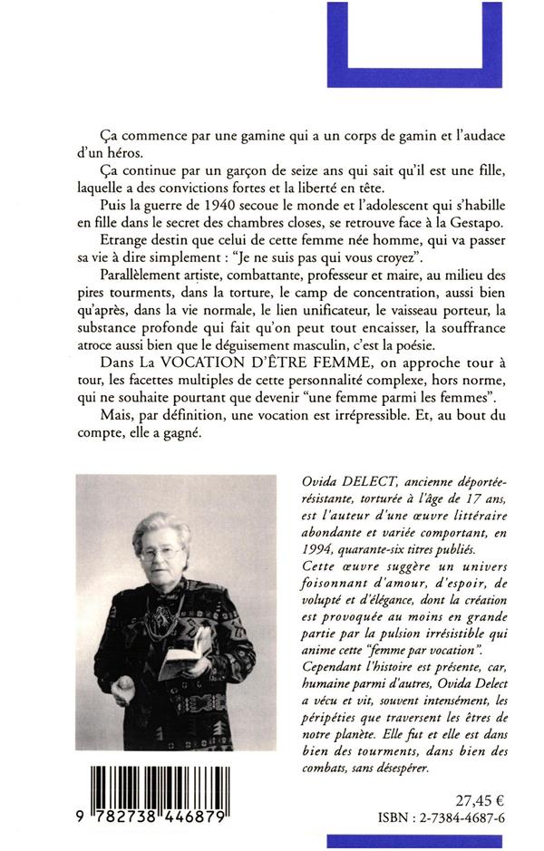 Quatrième de couverture de « LA VOCATION D'ETRE FEMME »