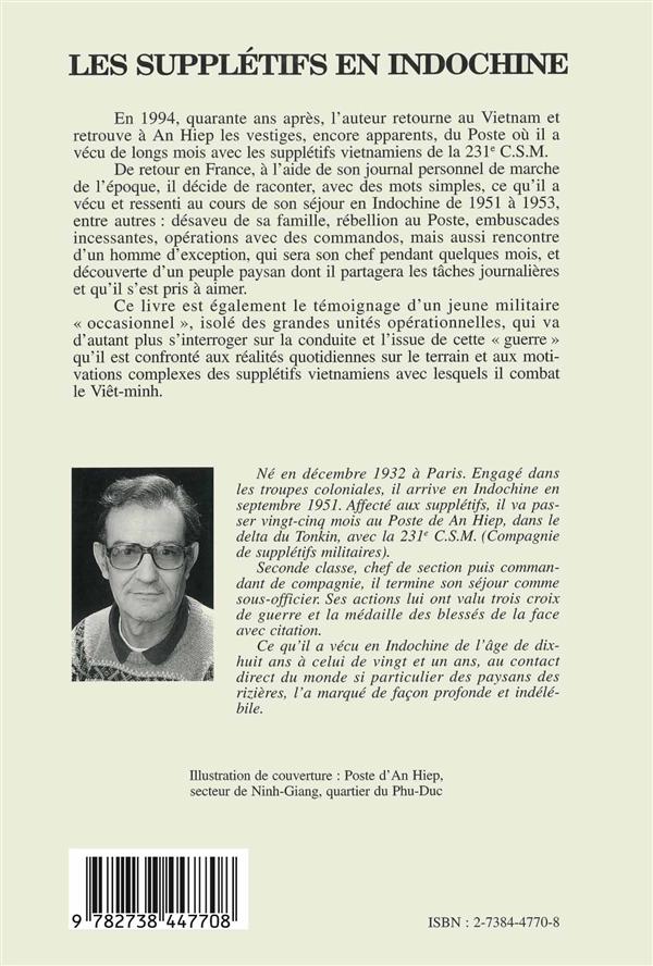 Quatrième de couverture de « LES SUPPLETIFS EN INDOCHINE 1951-1953 »