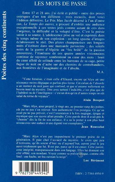 Quatrième de couverture de « MOTS DE PASSE (LES)  LIBERTE DE VOIR - LE TEMPS »