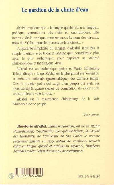 Quatrième de couverture de « LE GARDIEN DE LA CHUTE D'EAU »