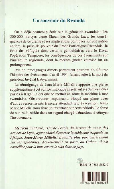 Quatrième de couverture de « UN SOUVENIR DU RWANDA »