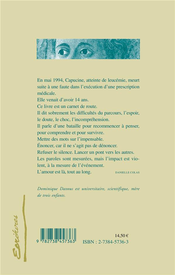 Quatrième de couverture de « A L'AUBE DU HUITIEME JOUR...CAPUCINE - RECIT TEMOIGNAGE »
