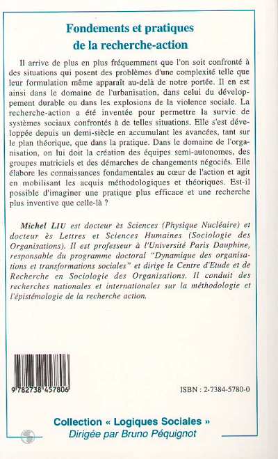 Quatrième de couverture de « FONDEMENTS ET PRATIQUES DE LA RECHERCHE-ACTION »