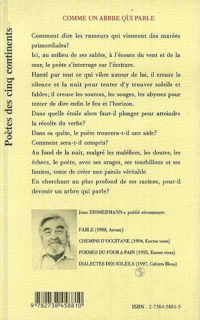 Quatrième de couverture de « COMME UN ARBRE QUI PARLE »