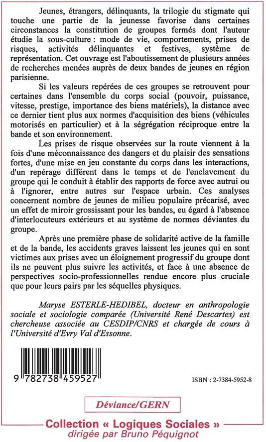 Quatrième de couverture de « LA BANDE, LE RISQUE ET L'ACCIDENT »