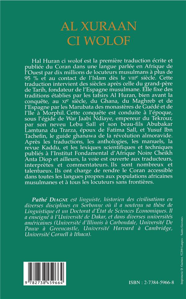 Quatrième de couverture de « AL XURAAN CI WOLOF »