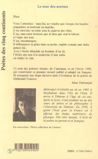 Quatrième de couverture de « LE MUR DES AVERSES »