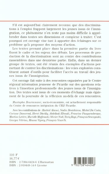 Quatrième de couverture de « LES DICRIMINATIONS A L'EMPLOI »