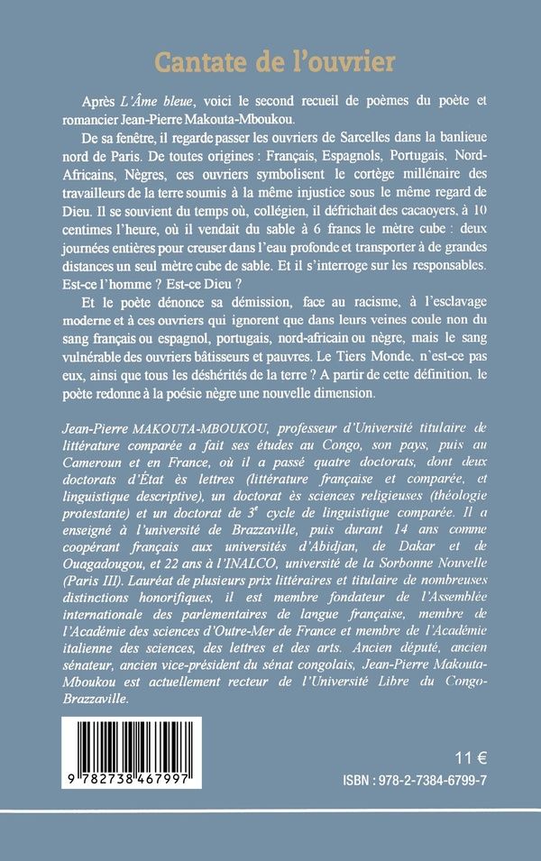 Quatrième de couverture de « CANTATE DE L'OUVRIER - POEME »