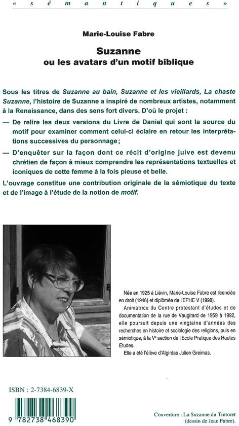 Quatrième de couverture de « SUZANNE OU LES AVATARS D'UN MOTIF BIBLIQUE »