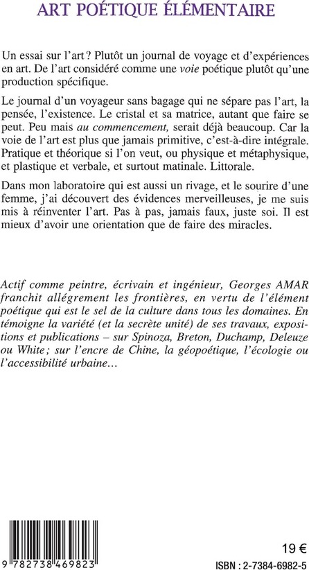 Quatrième de couverture de « ART POETIQUE ELEMENTAIRE - JOURNAL DU RIVAGE »