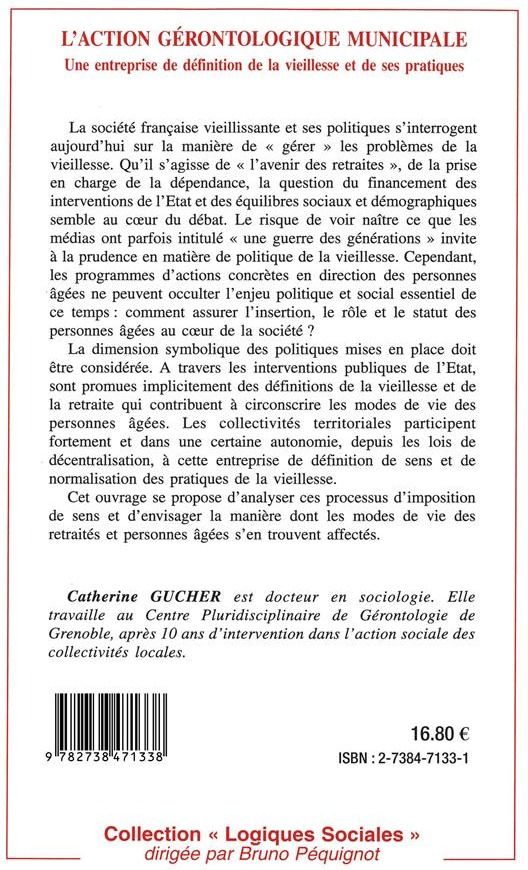 Quatrième de couverture de « L'ACTION GERONTOLOGIQUE MUNICIPALE »