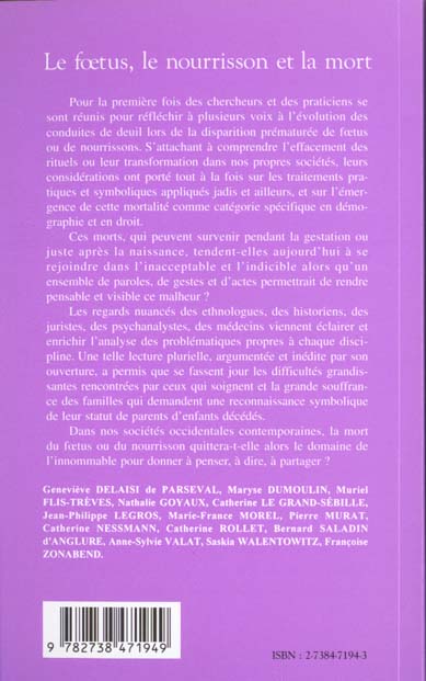 Quatrième de couverture de « LE FOETUS, LE NOURRISSON ET LA MORT »