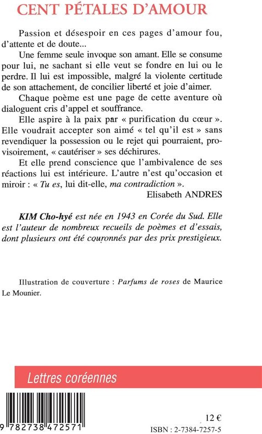 Quatrième de couverture de « CENT PETALES D'AMOUR »
