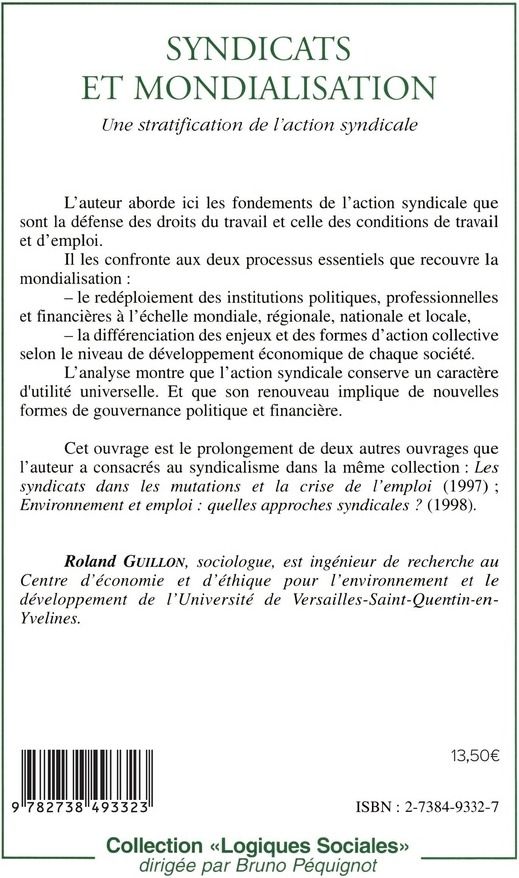 Quatrième de couverture de « SYNDICATS ET MONDIALISATION - UNE STRATIFICATION DE L'ACTION SYNDICALE »